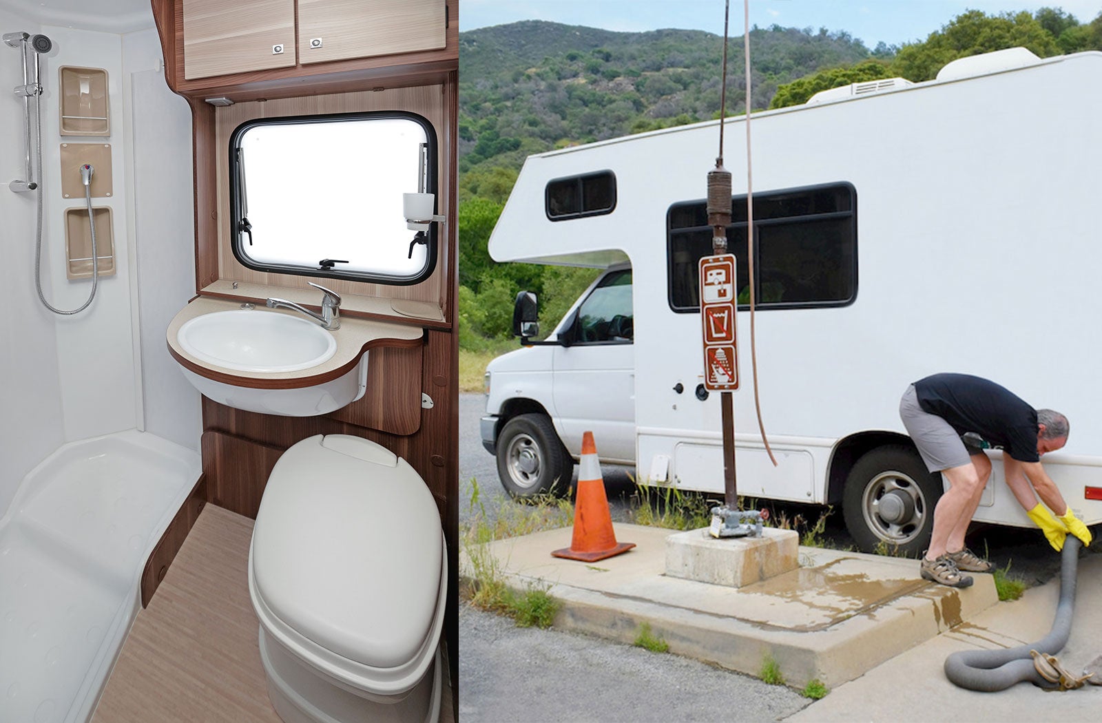 Portable RV/camper toilet and holding tank setup in Denver, Colorado
